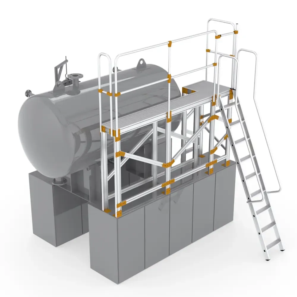 Configurație de scară și platforme pentru acces la un rezervor orizontal